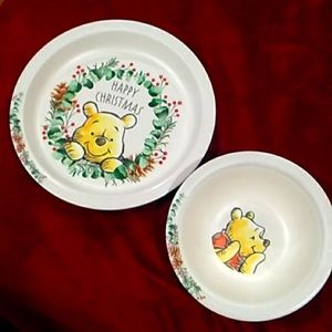 Disney Winnie the Pooh Christmas Plate & Bowl Set
